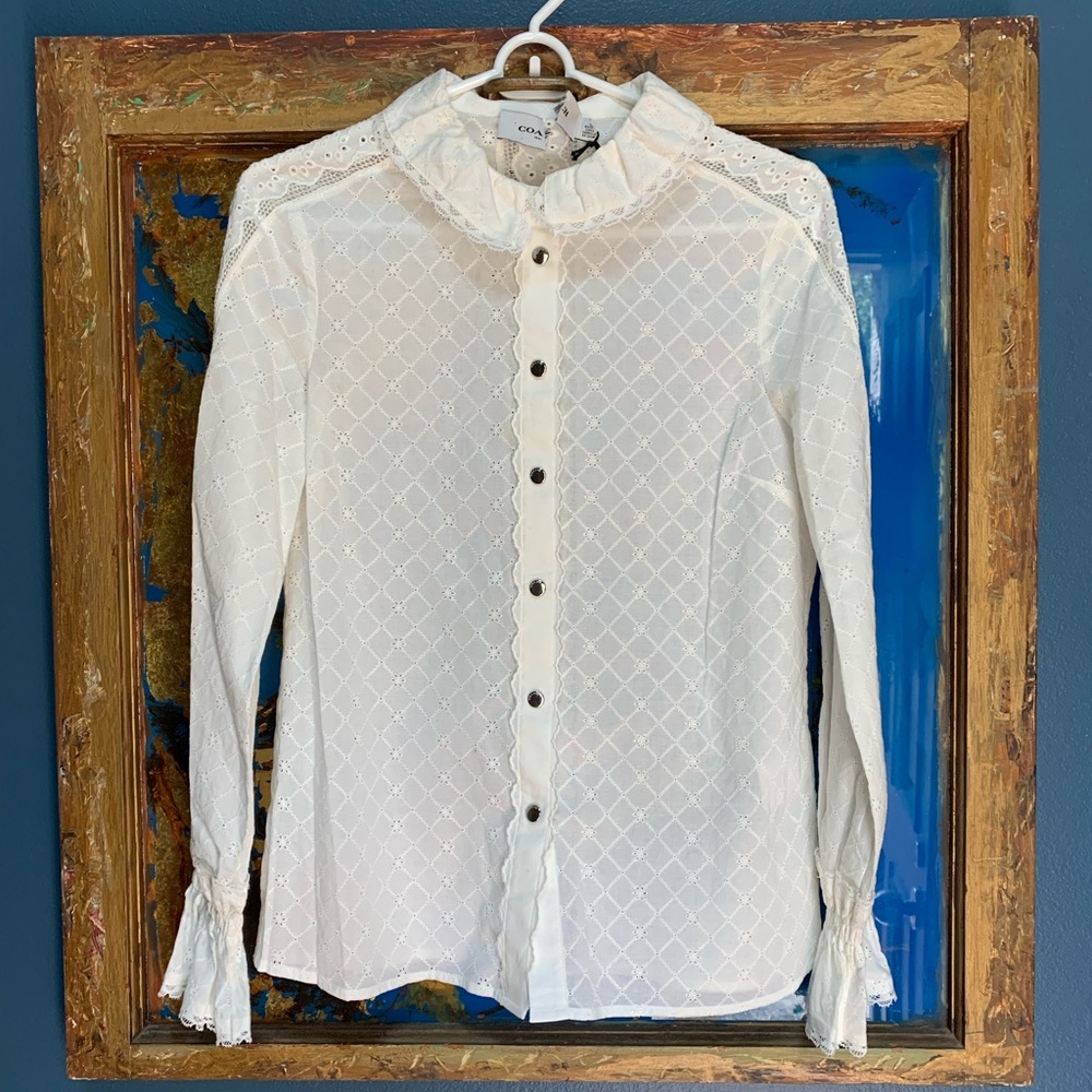 Coach Anglaise Long Sleeve Scalloped Blouse